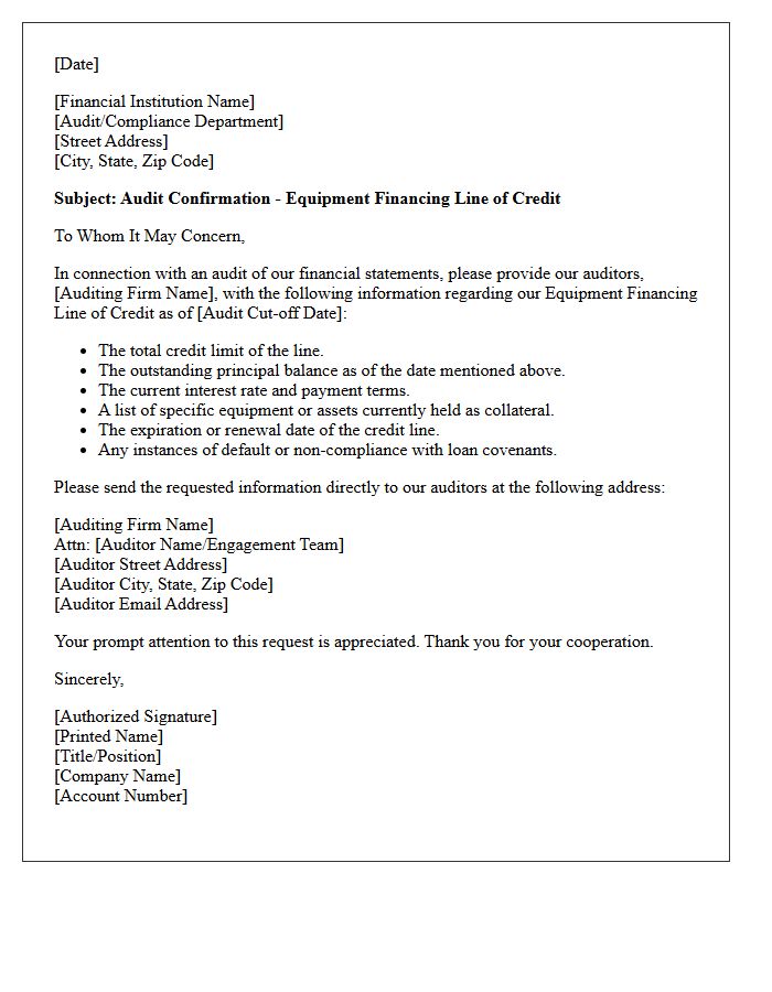 Equipment Financing Line of Credit Audit Letter