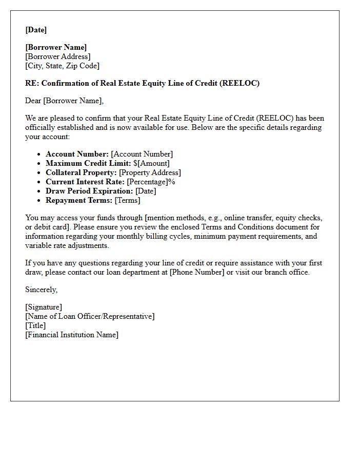Real Estate Equity Line of Credit Confirmation Letter