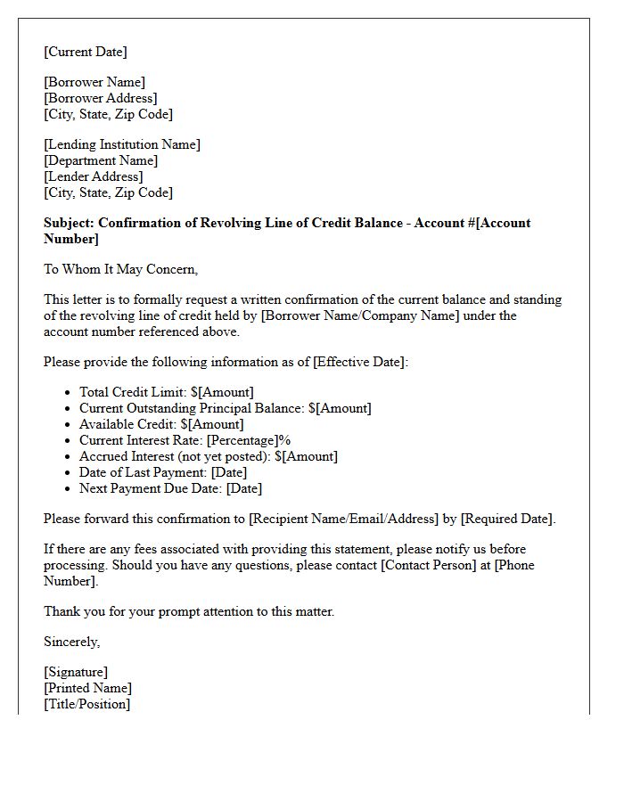 Revolving Line of Credit Balance Confirmation Letter
