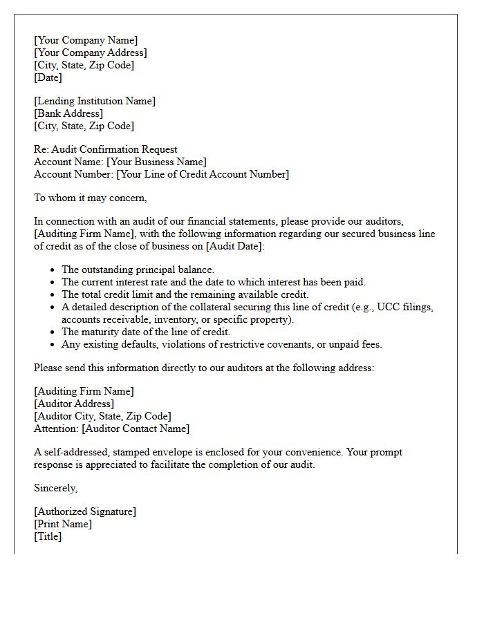 Secured Business Line of Credit Audit Letter