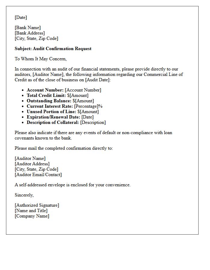 Standard Commercial Line of Credit Audit Confirmation Letter