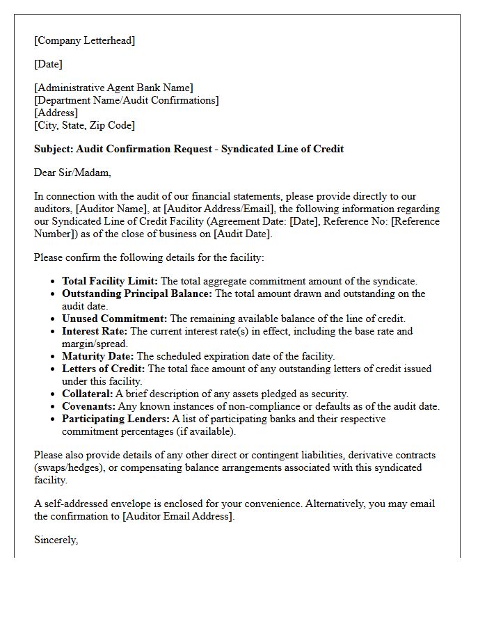 Syndicated Line of Credit Facility Audit Letter