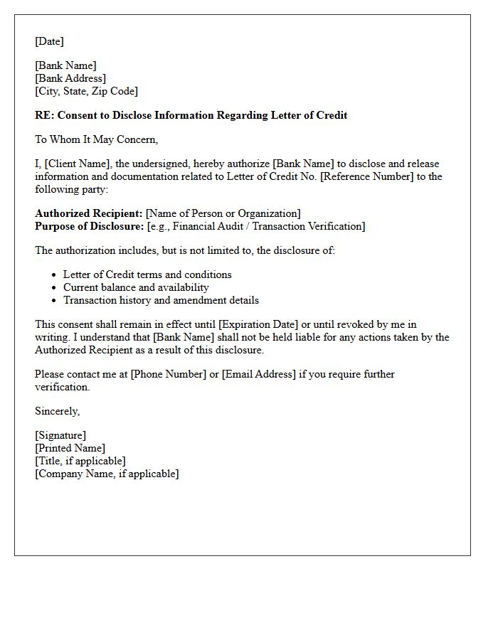 Client Consent for Letter of Credit Disclosure