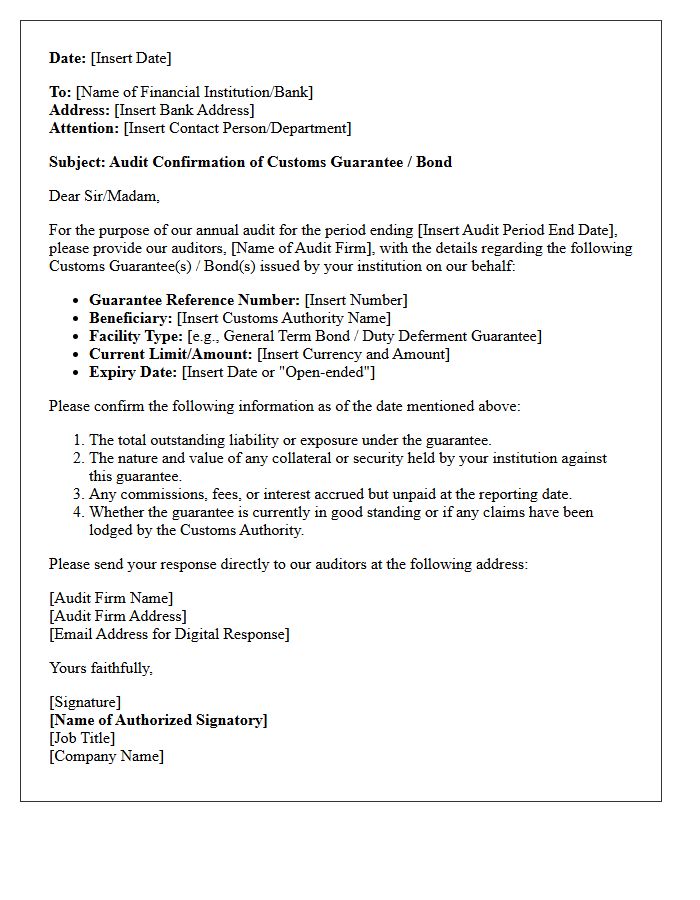 Customs Guarantee Audit Confirmation Letter