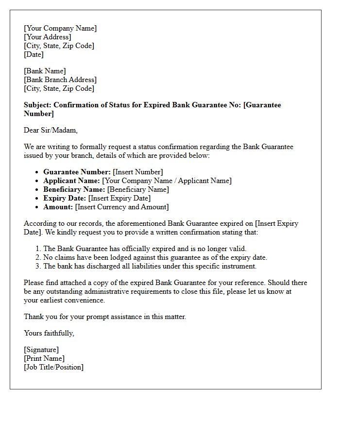 Expired Bank Guarantee Status Confirmation Letter
