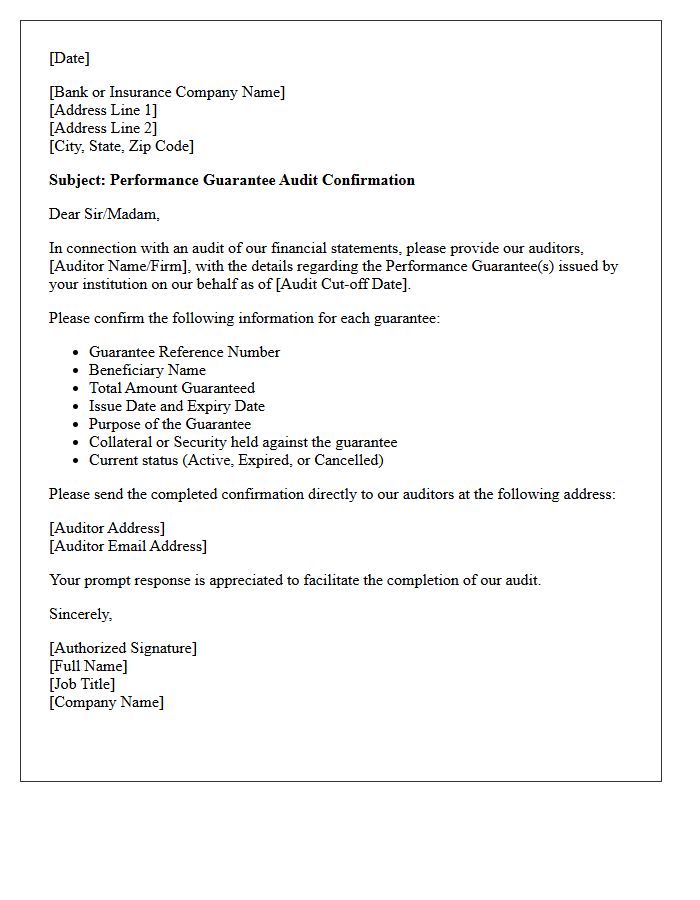 Performance Guarantee Audit Confirmation Letter