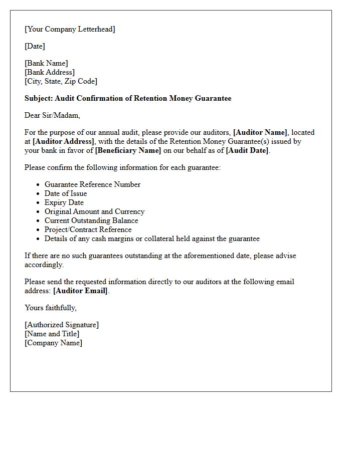 Retention Money Guarantee Audit Confirmation Letter
