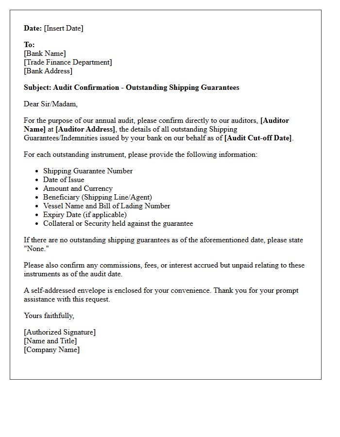 Shipping Guarantee Audit Confirmation Letter
