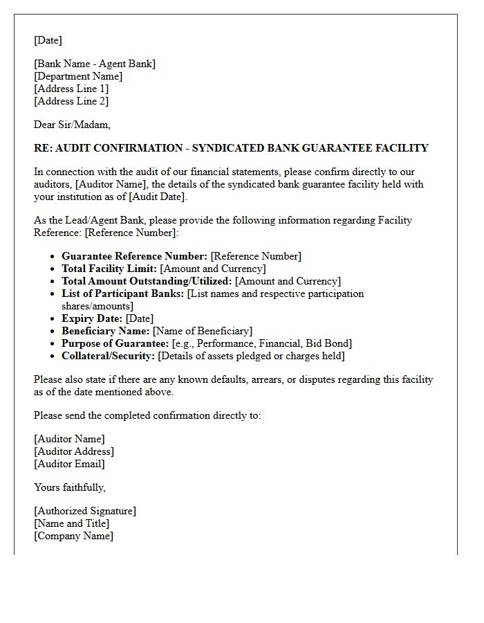 Syndicated Bank Guarantee Audit Confirmation Letter