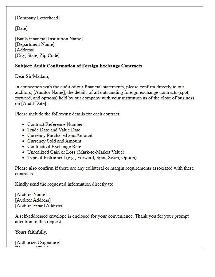 Corporate Client Foreign Exchange Contract Audit Confirmation Letter