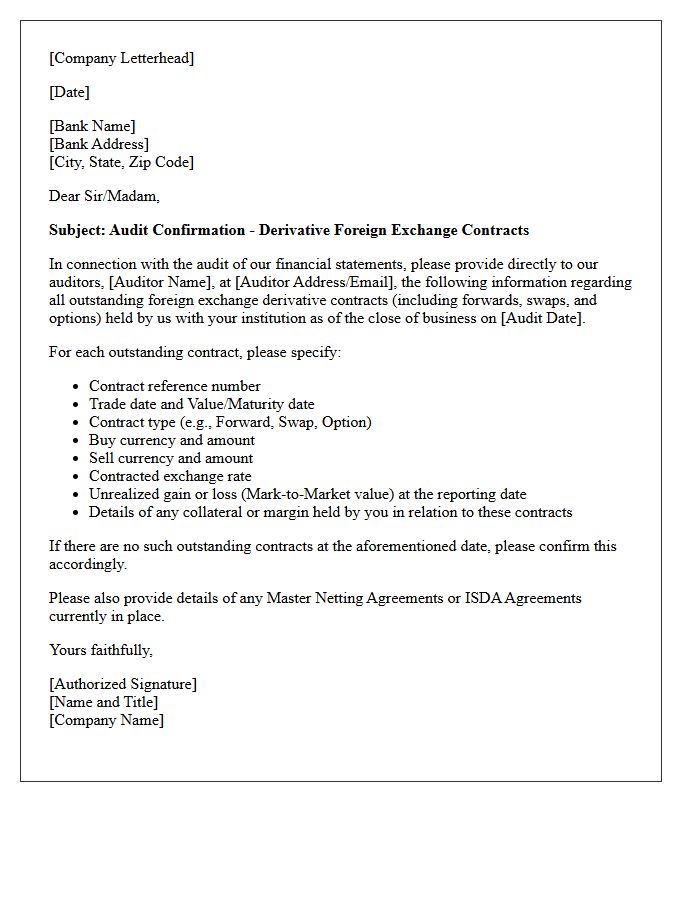 Derivative Foreign Exchange Contract Audit Confirmation Letter