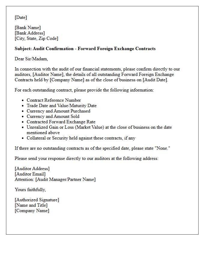 Forward Foreign Exchange Contract Audit Confirmation Letter