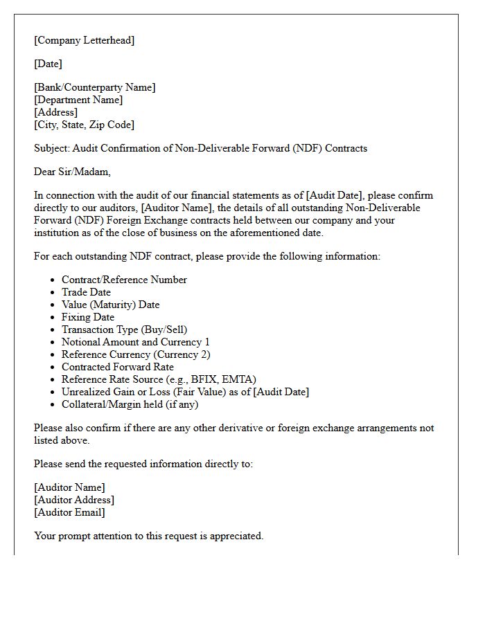 Non-Deliverable Forward Foreign Exchange Contract Audit Confirmation Letter
