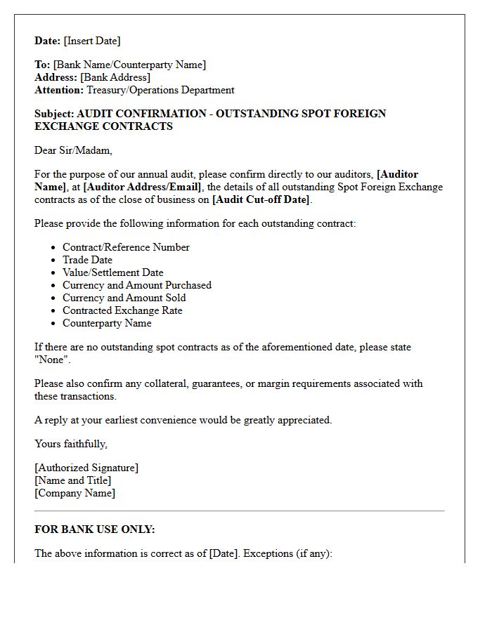 Outstanding Spot Foreign Exchange Contract Audit Confirmation Letter