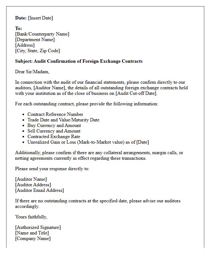 Standard Foreign Exchange Contract Audit Confirmation Letter