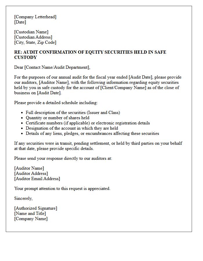 Corporate Equity Safe Custody Audit Letter