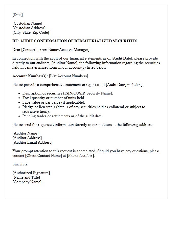 Dematerialized Securities Custody Audit Letter