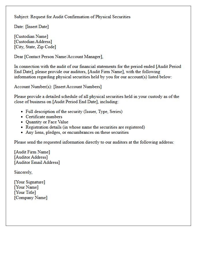 Physical Securities Custody Audit Letter