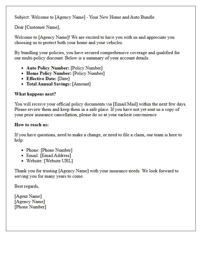 Agency Onboarding Letter for Bundled Auto and Home Customers
