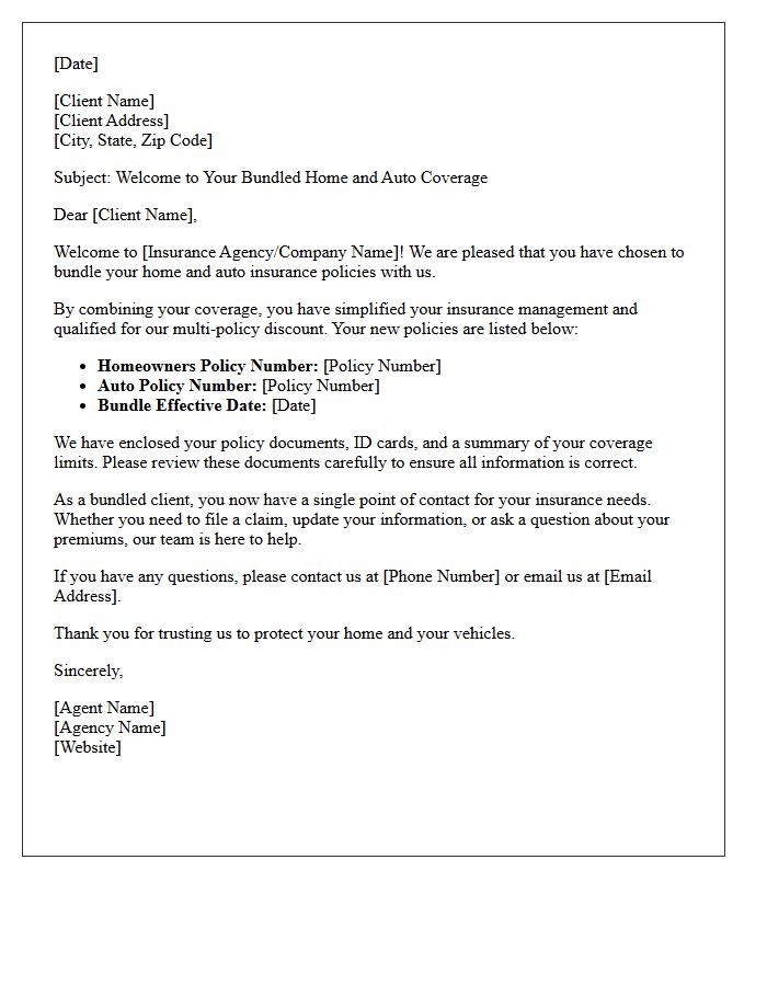 Bundled Coverage Welcome Letter for Home and Auto Clients