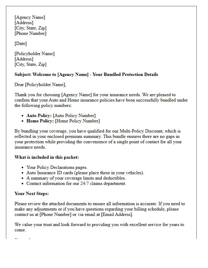 Comprehensive Auto and Home Bundled Welcome Letter