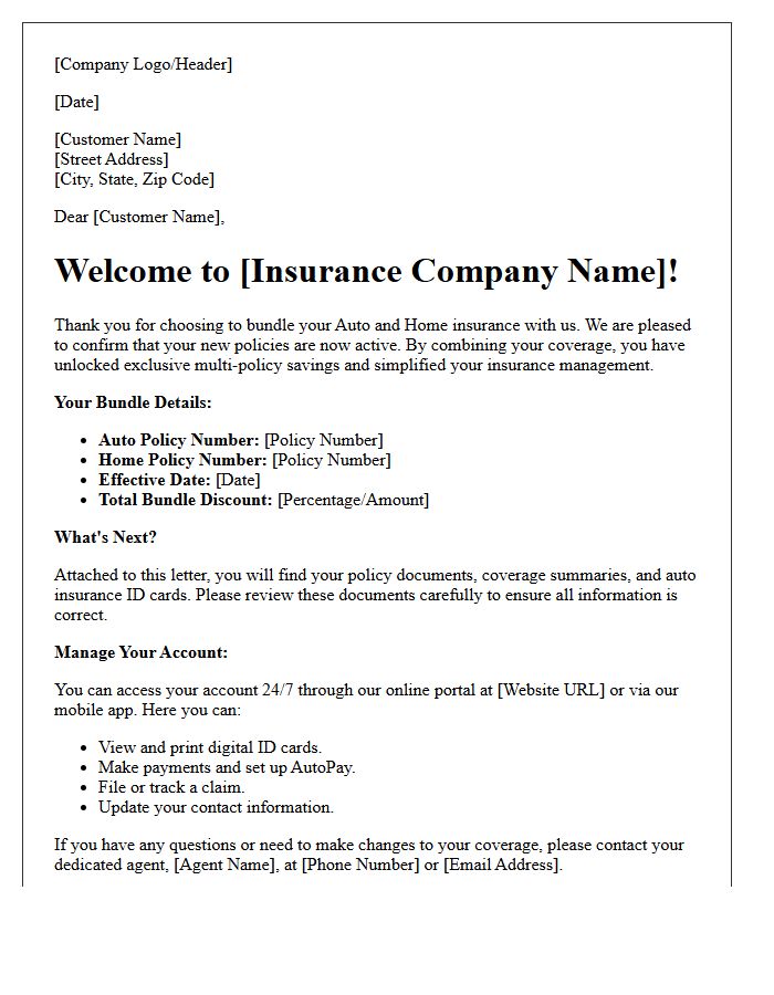 Joint Auto and Home Insurance Bundle Welcome Letter