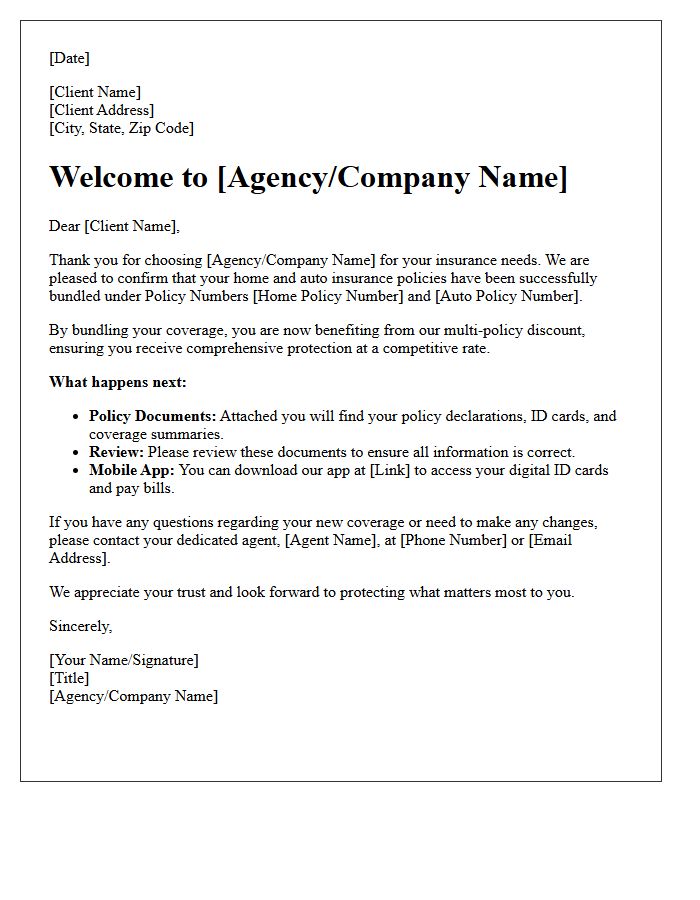 New Client Welcome Letter for Bundled Home and Auto Coverage