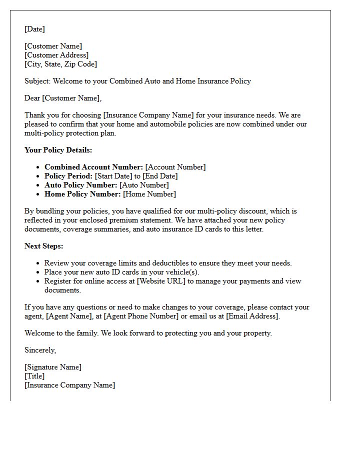 Welcome Letter for Combined Auto and Home Insurance Policies