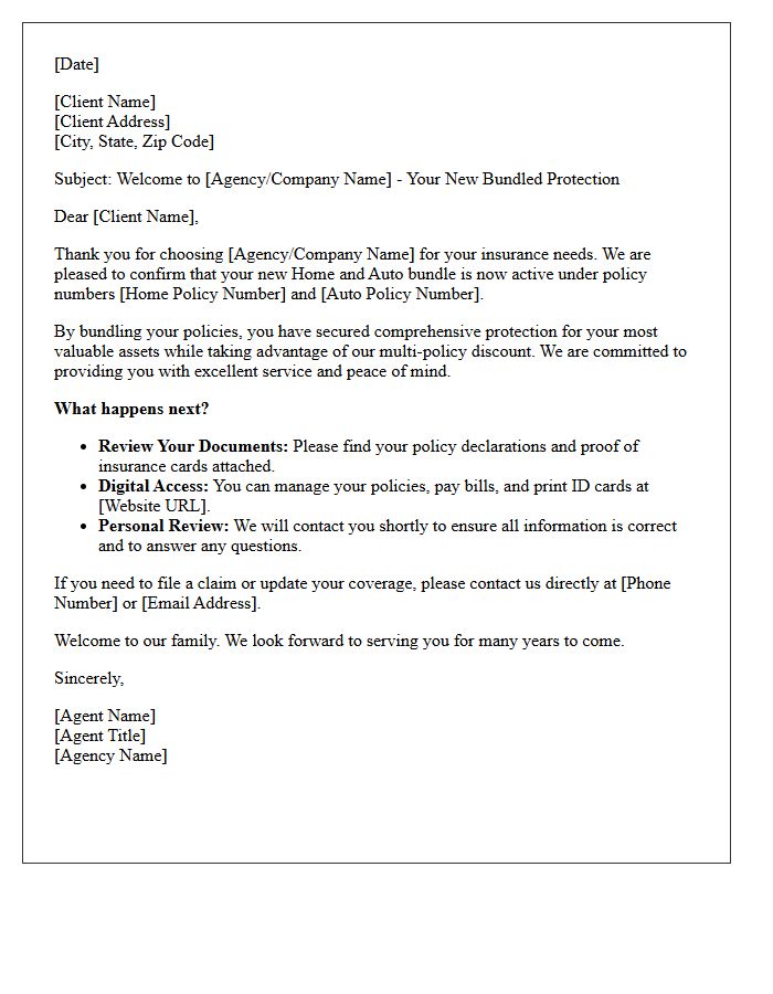 Welcome Letter for New Bundled Auto and Home Insurance Clients