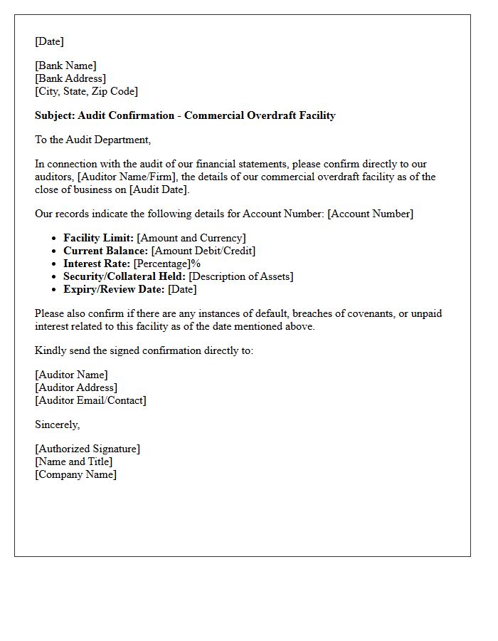 Commercial Overdraft Facility Audit Confirmation Letter