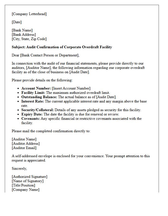 Corporate Overdraft Facility Audit Confirmation Letter