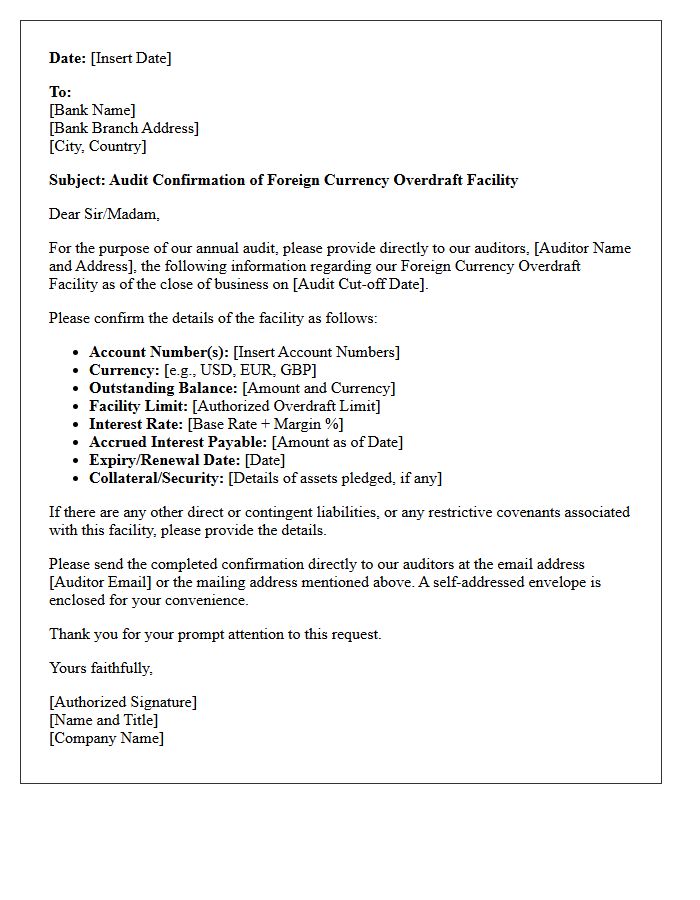 Foreign Currency Overdraft Facility Audit Confirmation Letter
