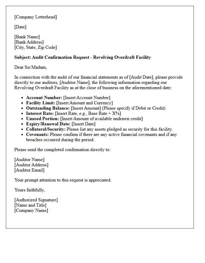 Revolving Overdraft Facility Audit Confirmation Letter
