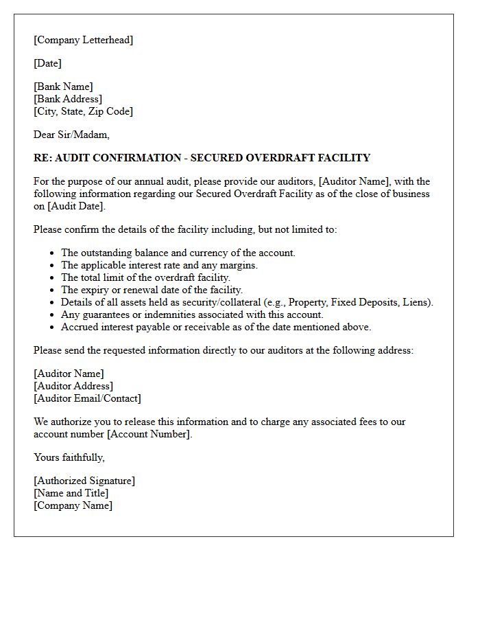 Secured Overdraft Facility Audit Confirmation Letter