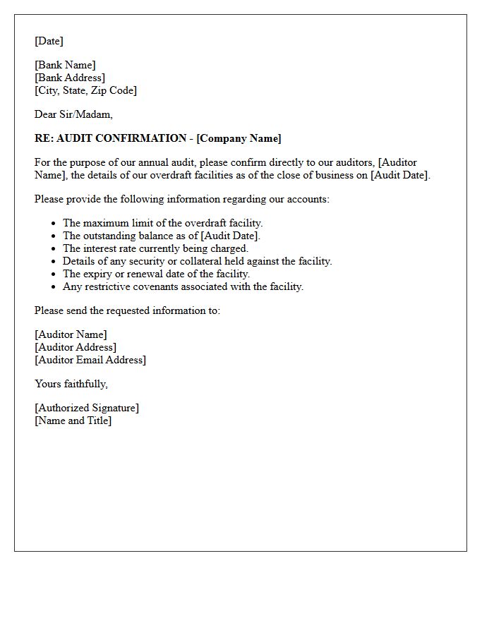 Standard Overdraft Facility Audit Confirmation Letter