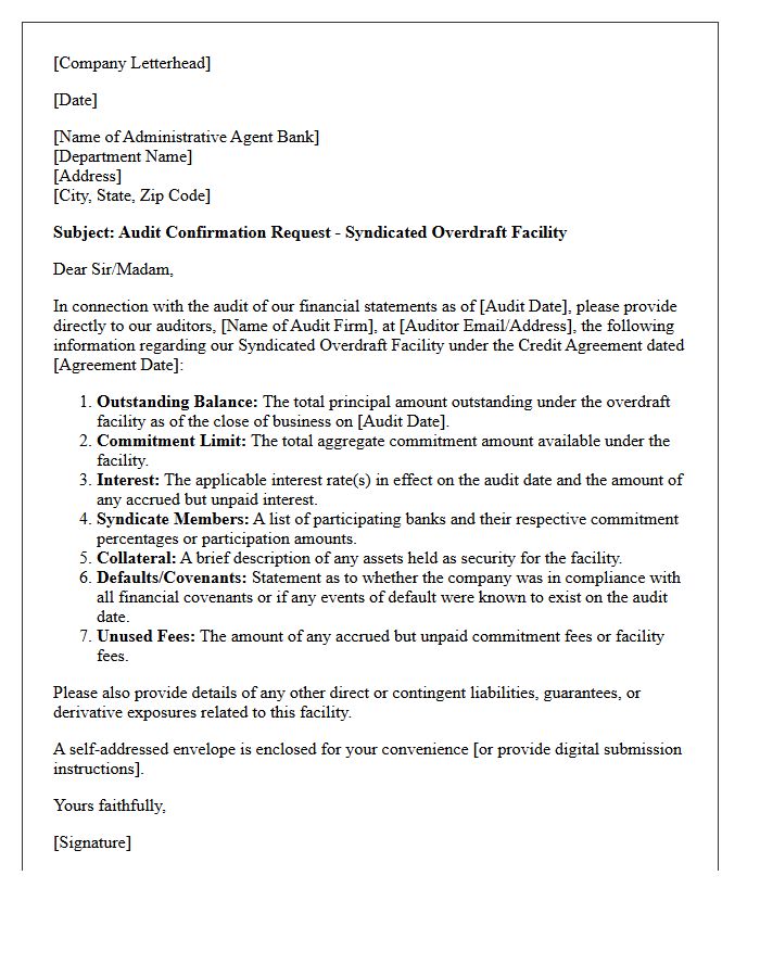 Syndicated Overdraft Facility Audit Confirmation Letter