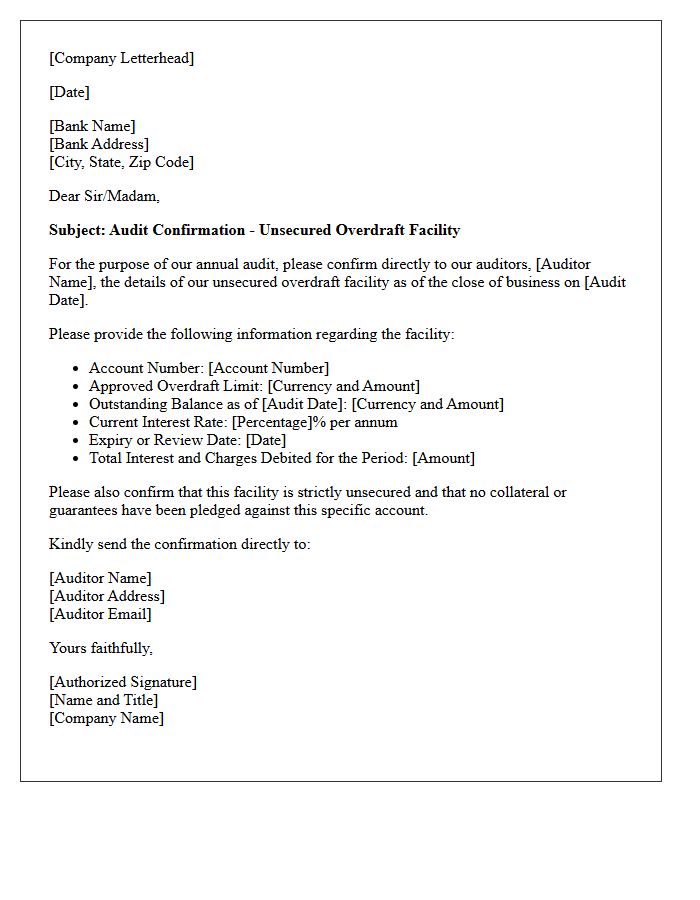 Unsecured Overdraft Facility Audit Confirmation Letter