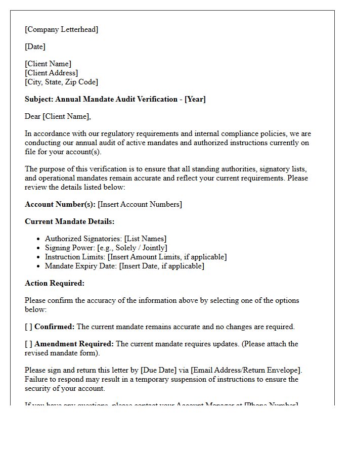 Annual Mandate Audit Verification Letter