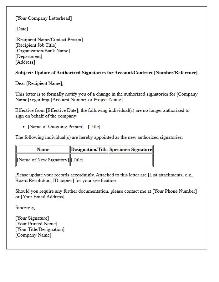 Authorized Signatory Update Letter