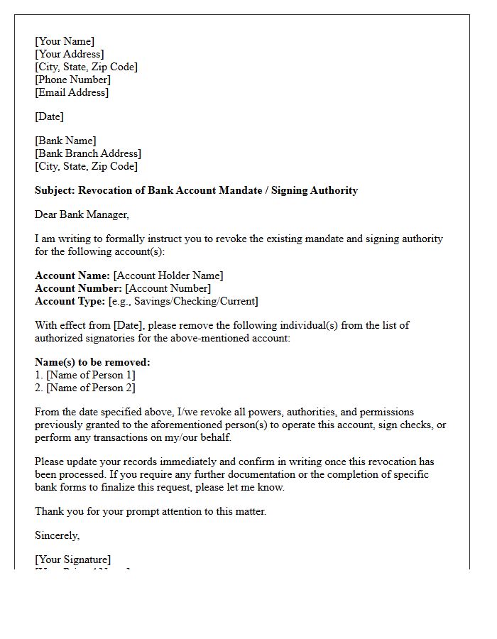 Bank Account Mandate Revocation Letter