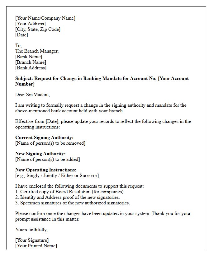 Banking Mandate Change Request Letter