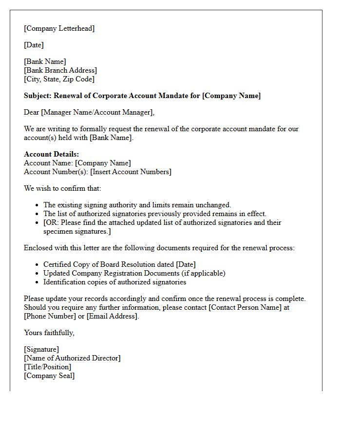 Corporate Account Mandate Renewal Letter