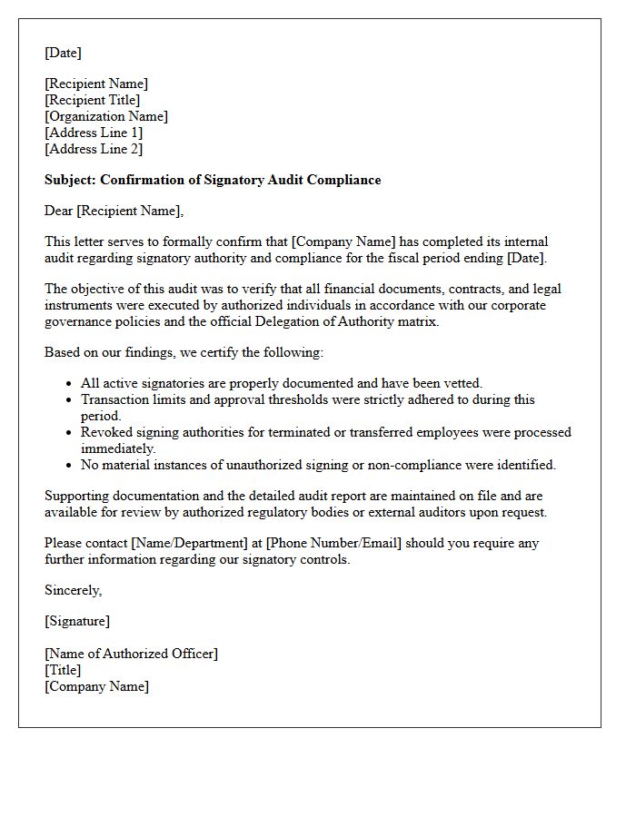Signatory Audit Compliance Letter