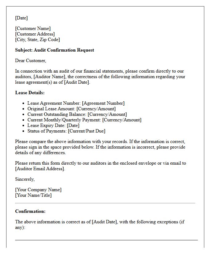 Financial Lease Receivables Audit Confirmation Letter