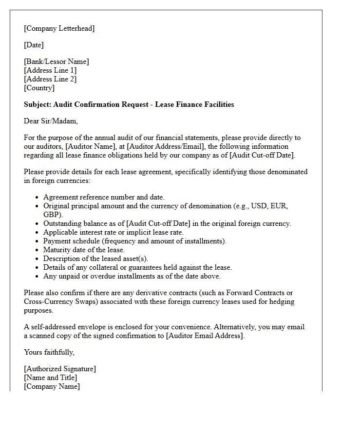 Foreign Currency Lease Finance Audit Confirmation Letter
