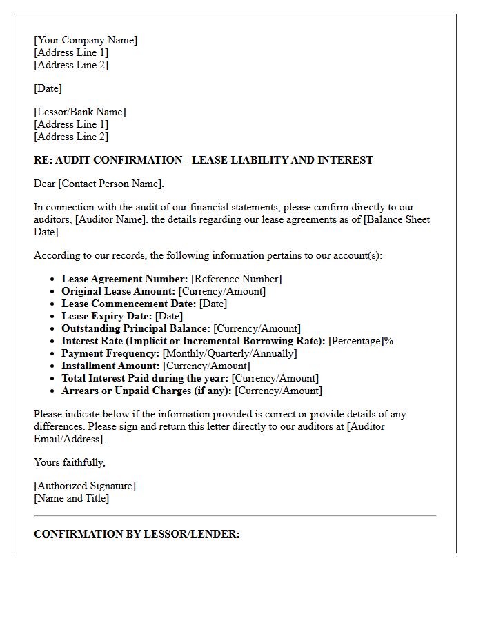 Lease Liability and Interest Audit Confirmation Letter