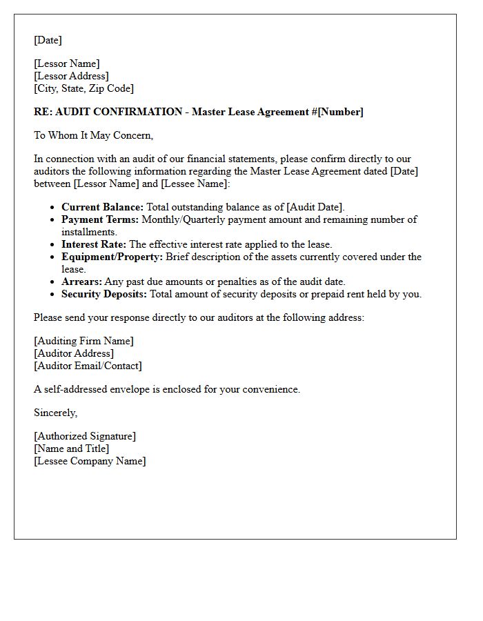 Master Lease Agreement Audit Confirmation Letter