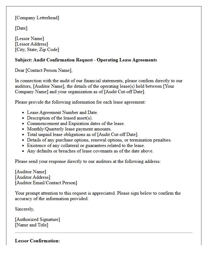 Operating Lease Finance Audit Confirmation Letter