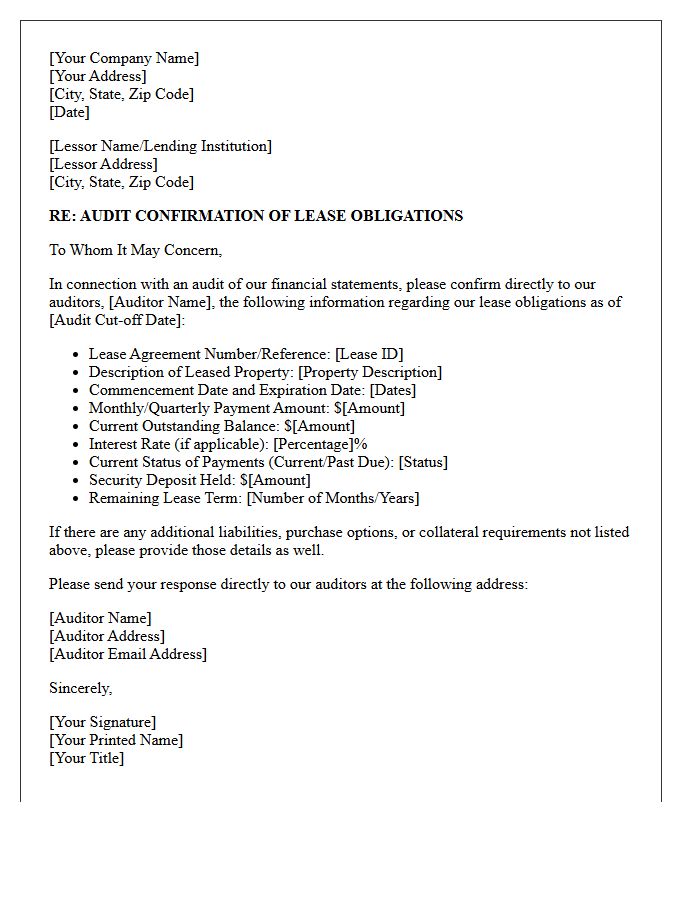 Outstanding Lease Obligation Audit Confirmation Letter