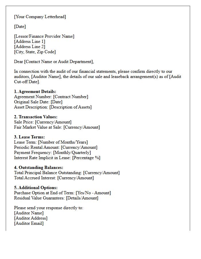 Sale and Leaseback Finance Audit Confirmation Letter